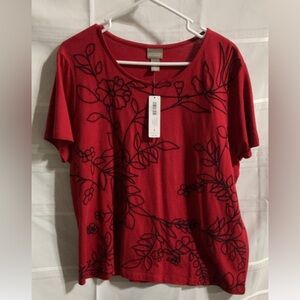 NWT CHICO’S FLORAL EMBROIDERY SCOOP NECK SHIRT SLEEVE PULLOVER STYLE# 570315561